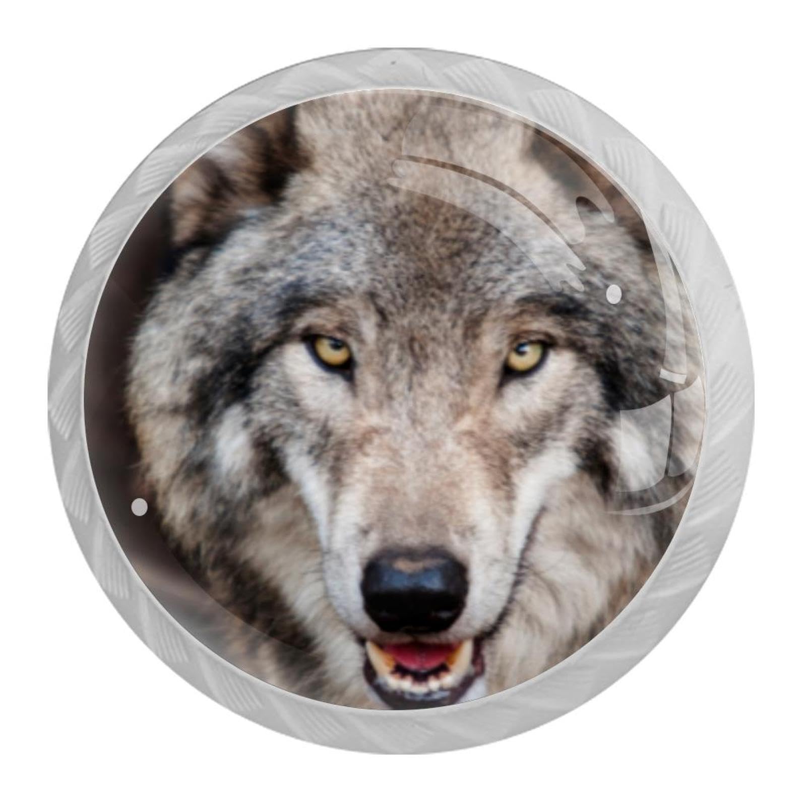 Tqmspg 4 Pieces Drawer Pulls Animal Wolf Door Knobs Dresser Handles for Kitchen Wardrobe Cupboard Hardware Furniture
