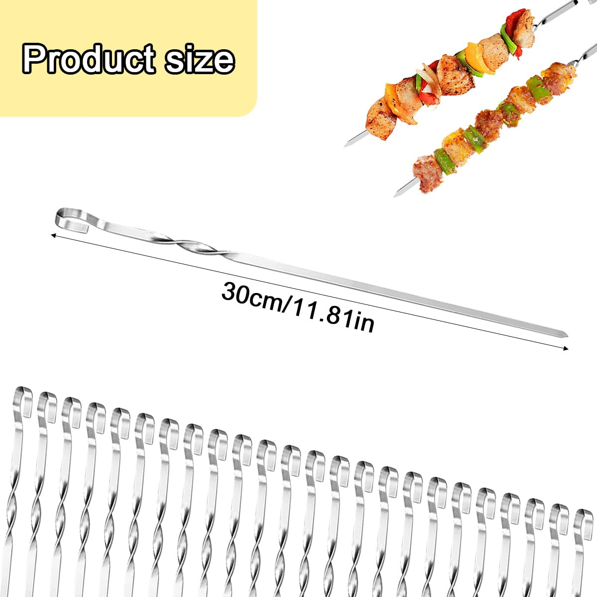 24 Pièces Brochette inox, 30cm Brochettes de grillades, Brochettes RéUtilisables en Acier Inoxydable, Brochettes Pour Griller, Brochette Réutilisables pour Barbecue,Viande,légumes (A-24 Pcs-30 Cm)