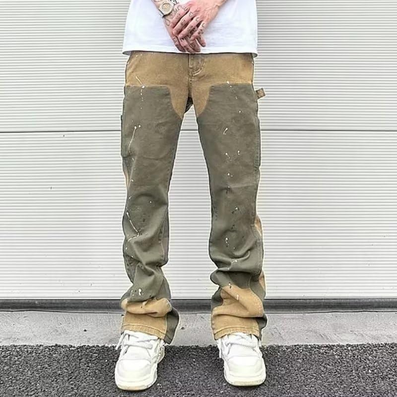 Ink Painted Patchwork Baggy Jeans for Men Straight Oversize Cargo Pants 7