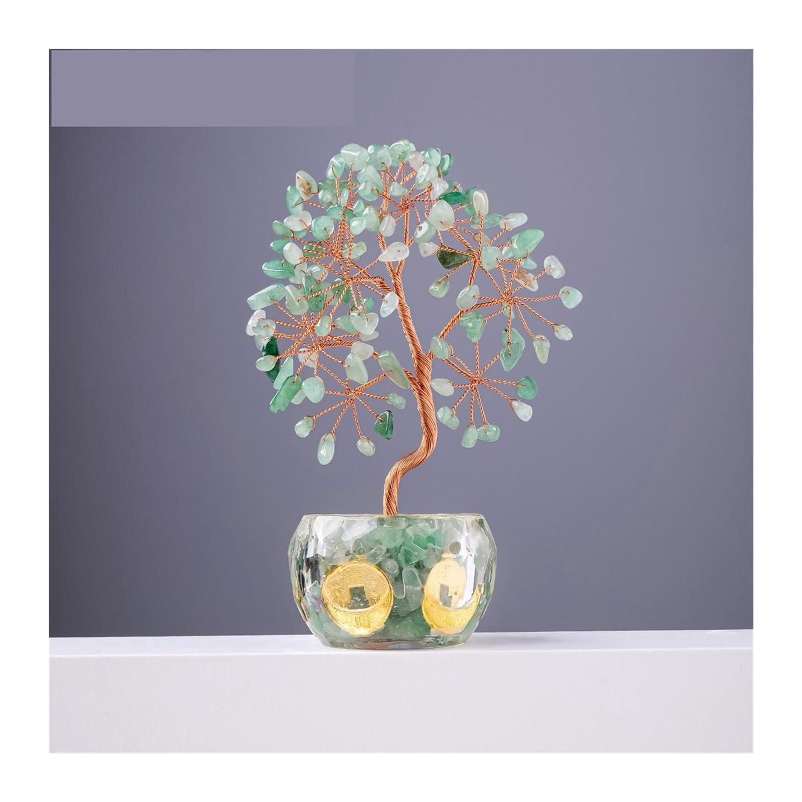 Dazhua 1PC Natural Crystal Crushed Stone Fortune Tree - Decorative Ornament for Home and Office(Aventurine)