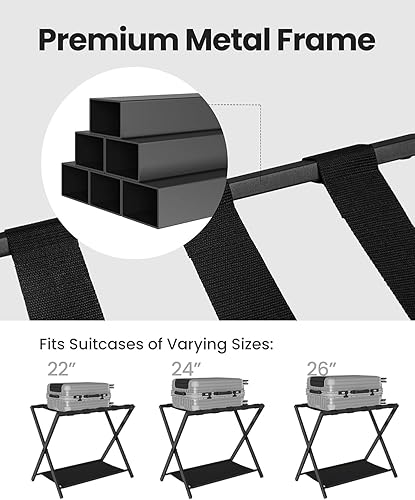 Miniatura 8 de Portaequipajes, soporte plegable para maleta para invitados, plegable, portaequipajes con estante, marco de acero con correas de nailon para