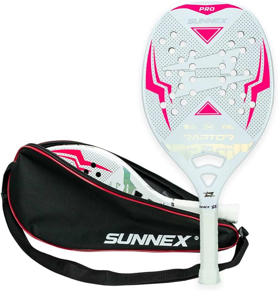 Sunnex - Raquete Beach Tennis Carbono 3K Pro Sunnex Raptor Rosa