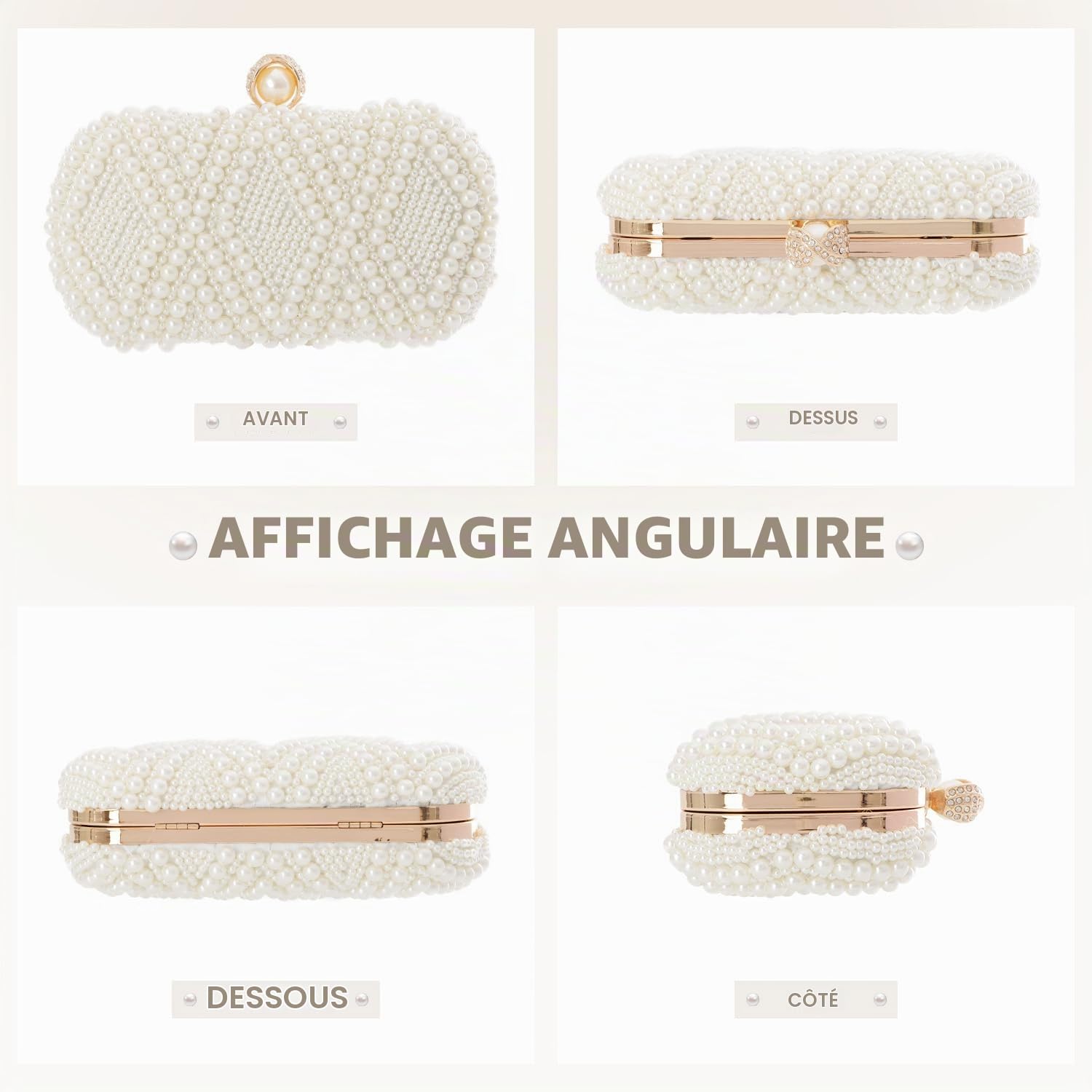 EVEOUT Élégant Sac à Main de Mariage en Perles Femme Pochette de Mariée avec Poignée et Bandoulière Clutch Sac bandoulière pour soirée fête