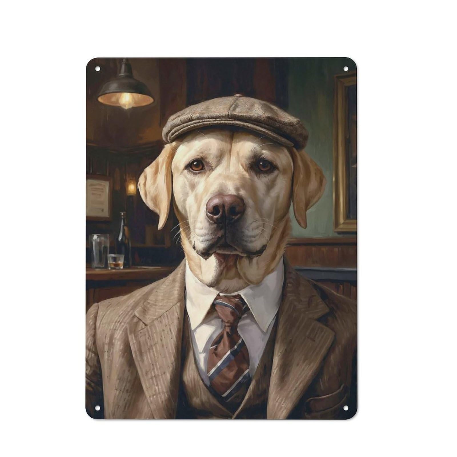 Junmoney Blonde Labrador Dog Wearing A Suit In The Pub For Garden Room Or Summerhouse, Rustic Tin Sign 40X30cm, Wall Decor For Garden Rooms And Summerhouses