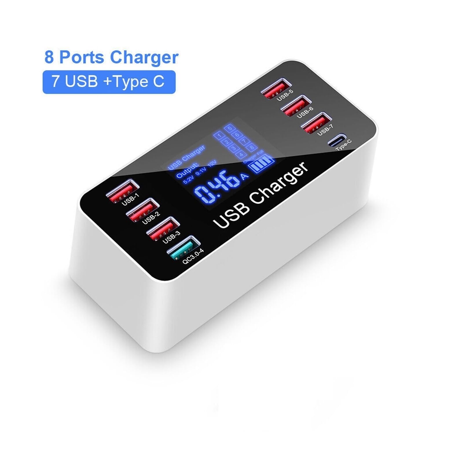 Caricatore USB C, Stazione di ricarica for caricabatterie da muro con hub desktop veloce multi USB a 8 porte Quick Charge 3.0, Veloce, Efficiente e Versatile