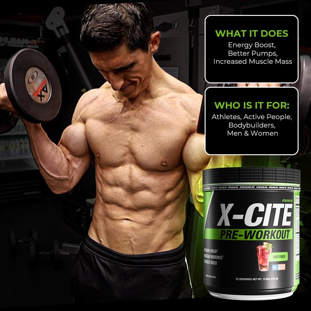 X-CITE Pre-Workout by ATHLEAN-X - Enhanced Formula with Beta-Alanine, Creatine & Caffeine for Ultimate Energy, Endurance, Focus & Muscle Pump, NSF Certified for Sports (Fruit Punch) — Amazon image 4