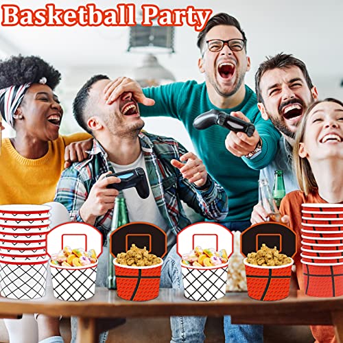 Image of gisgfim Basketball Party Hoop Snack Bowls Supplies for 50 Guests Disposable 9 oz Basketball Theme Chili Serving Snack Bowls Paper Treat Cups for Sports Events Food Birthday Party