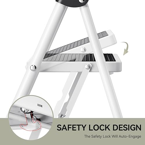 Miniatura 4 de KINGRACK Escalera escalonada plegable de 4 escalones para adultos con pasamanos, acero resistente, ligero, plegable, portátil, con pedal ancho