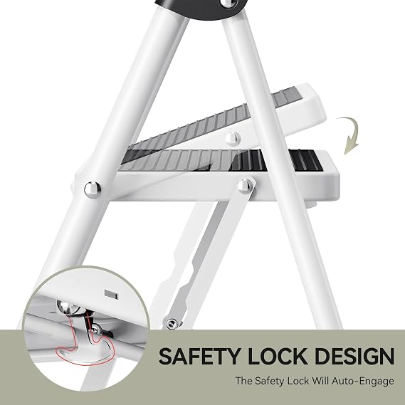 KINGRACK Step Ladder, Folding Ladder with Non-Slip and Wide Pedal, Folding Step Stool for Adults, Lightweight and Portable Step Ladder (White, 4 Steps with handrail)