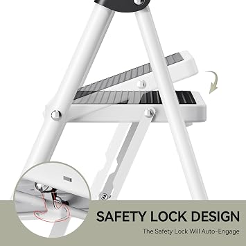 KINGRACK Step Ladder, Folding Ladder with Non-Slip and Wide Pedal, Folding Step Stool for Adults, Lightweight and Portable Step Ladder (White, 4 Steps with handrail)