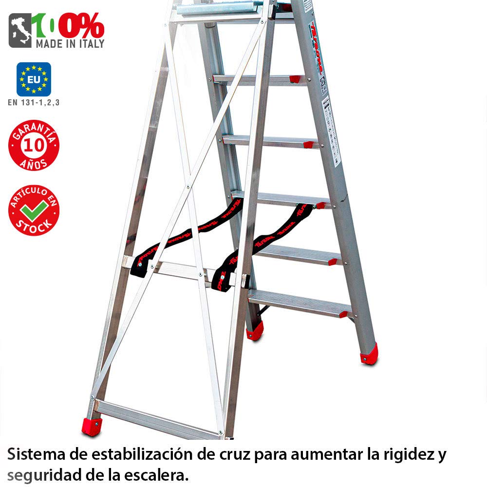 Faraone - Escalera de Aluminio - Escalera de Tijera DOMUS04-162 x 50 x 15 cm - Escalera 4 Peldaños - Máxima Seguridad - Fácil Transporte - Peldaños Anchos y Cómodos
