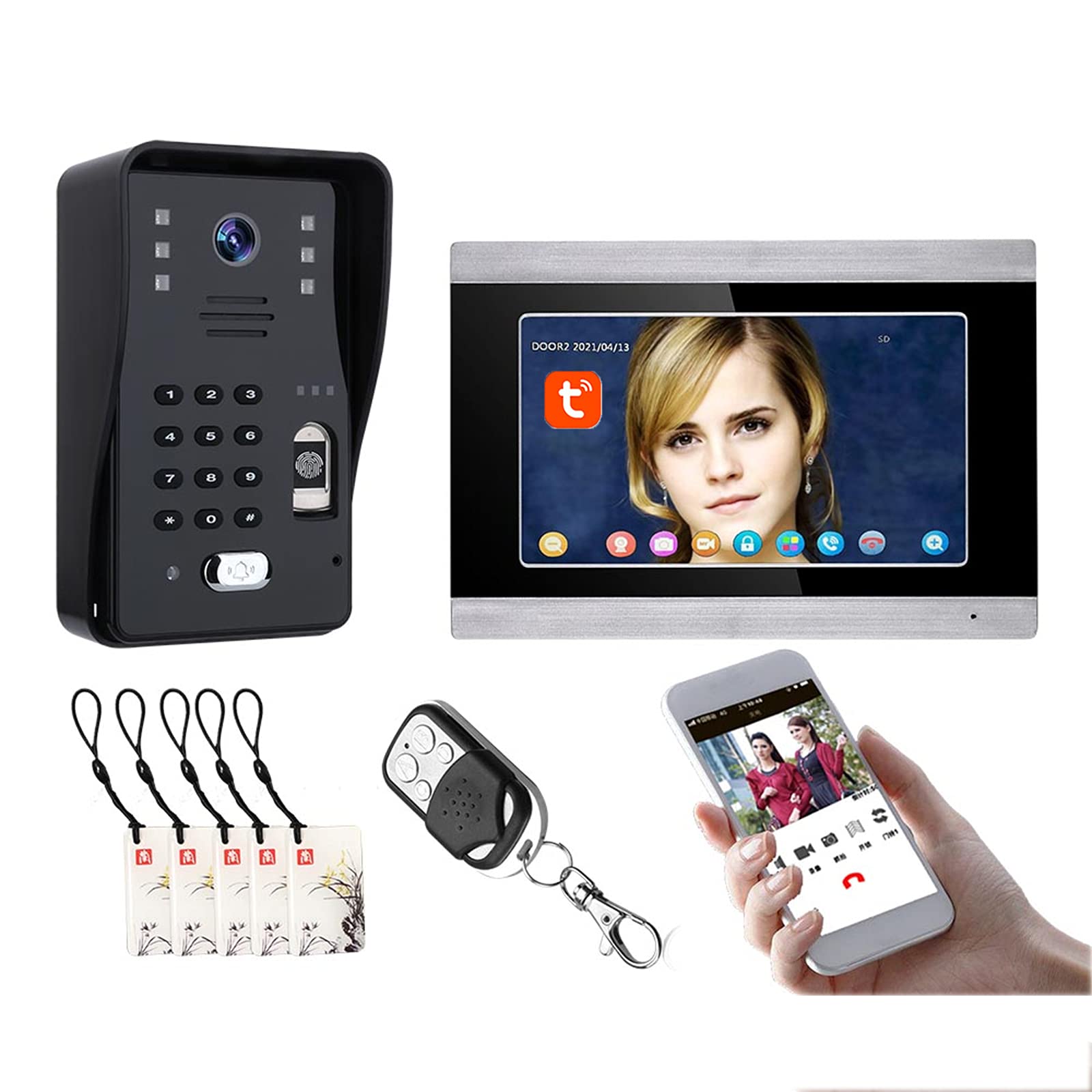 Dzwonek wideo Tuya Wifi, 7-calowy system wideodomofonowy, domofon, kamera noktowizyjna + monitor, hasło linii papilarnych Zdalne odblokowanie aplikacji