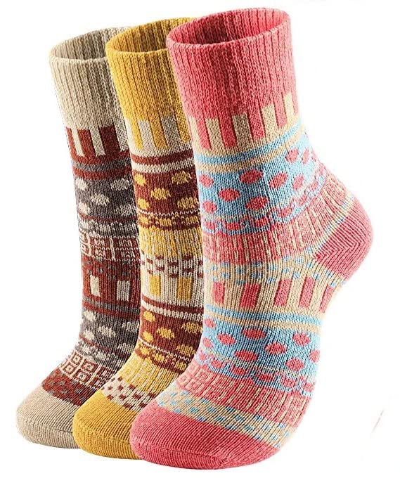 3 Pair Vintage Solid Soft & Woolen Cozy Knitted Winter Thick Warm Stretchy Elastic Calf Length Socks (Without Thumb) For Women Girls (Up Down), Multicolor