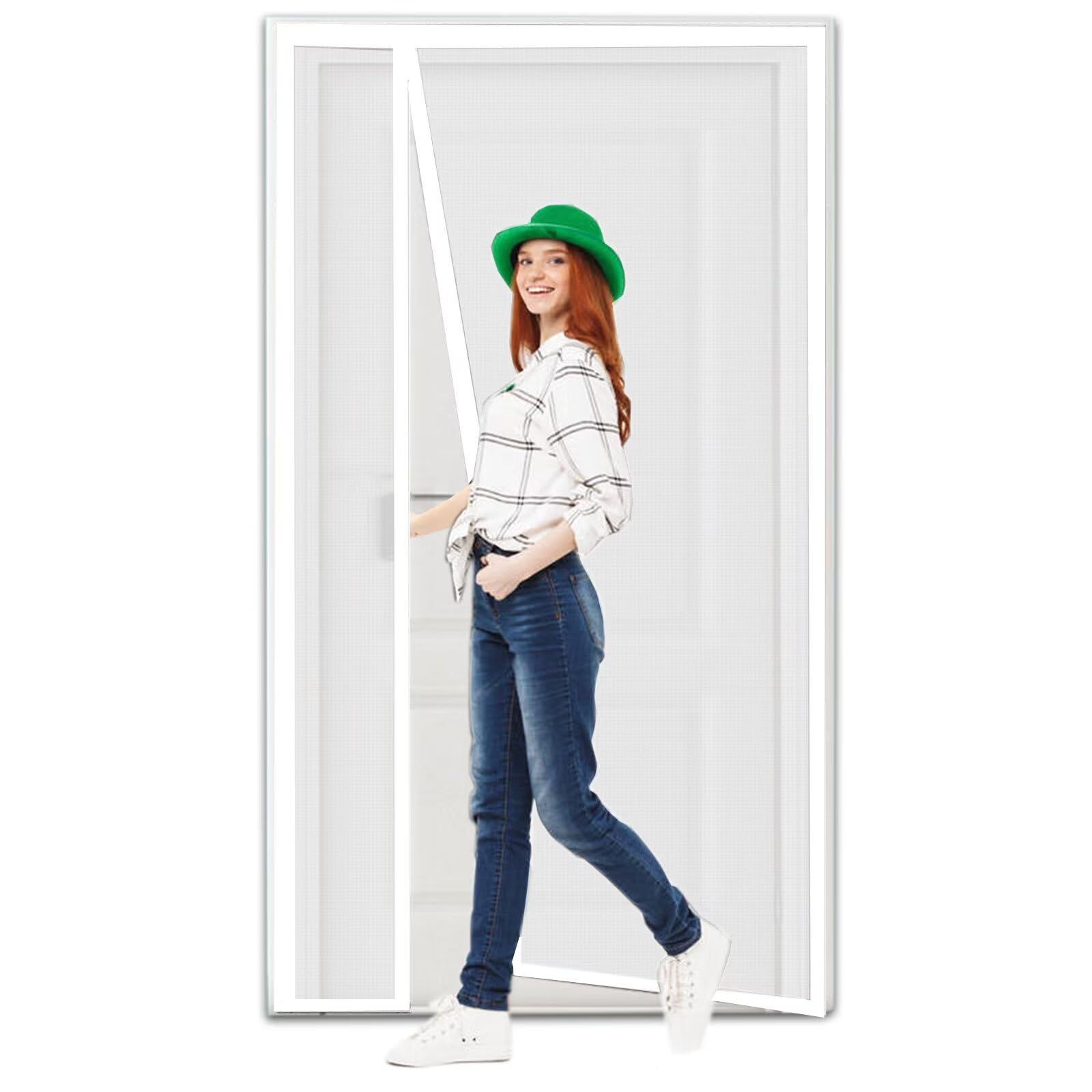White Screen Doors with Magnets, Reinforced Polyester Anti-Tearing Mosquito Door Net Keep Fly Bug Out,80x200cm