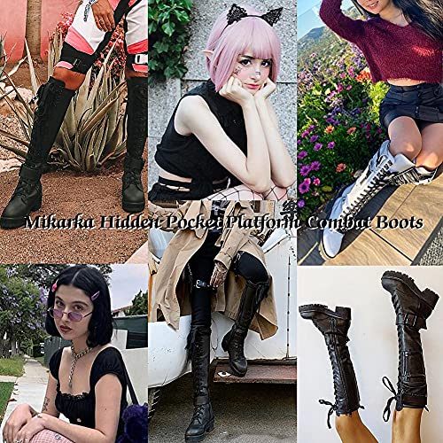 Mikarka XBZ0113_BLACK_43A Zipper Hidden Pocket Motorcykle Riding Platform Combat Knee High Boots thumb #1