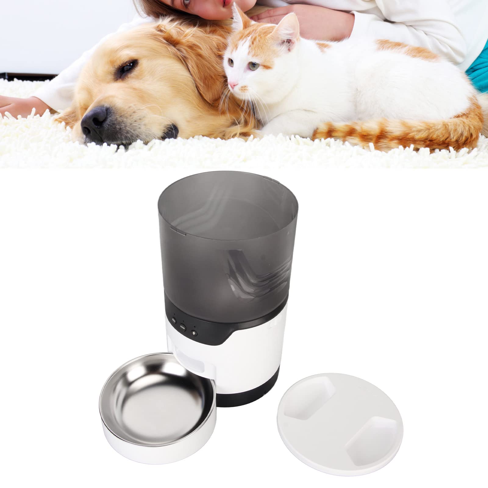 Dispensador automático de Comida para Mascotas, alimentador automático Inteligente para Gatos con grabadora de Voz y Control de aplicación, Cuenco de Acero Inoxidable de 3 litros