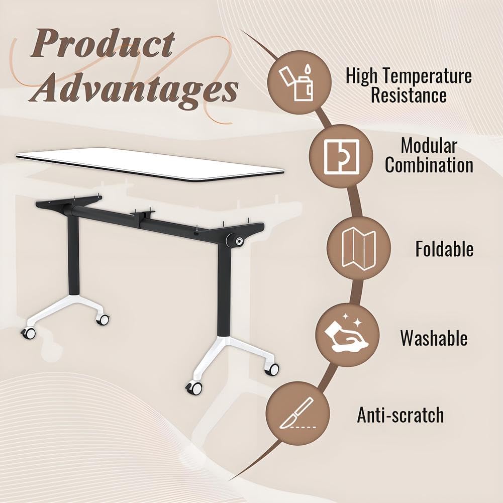 Folding Conference Table,Fliptop Training Tables Meeting Seminar Table,Rectangular Mobile Modular Training Tables, Foldable Conference Table for Office,1pack,47in