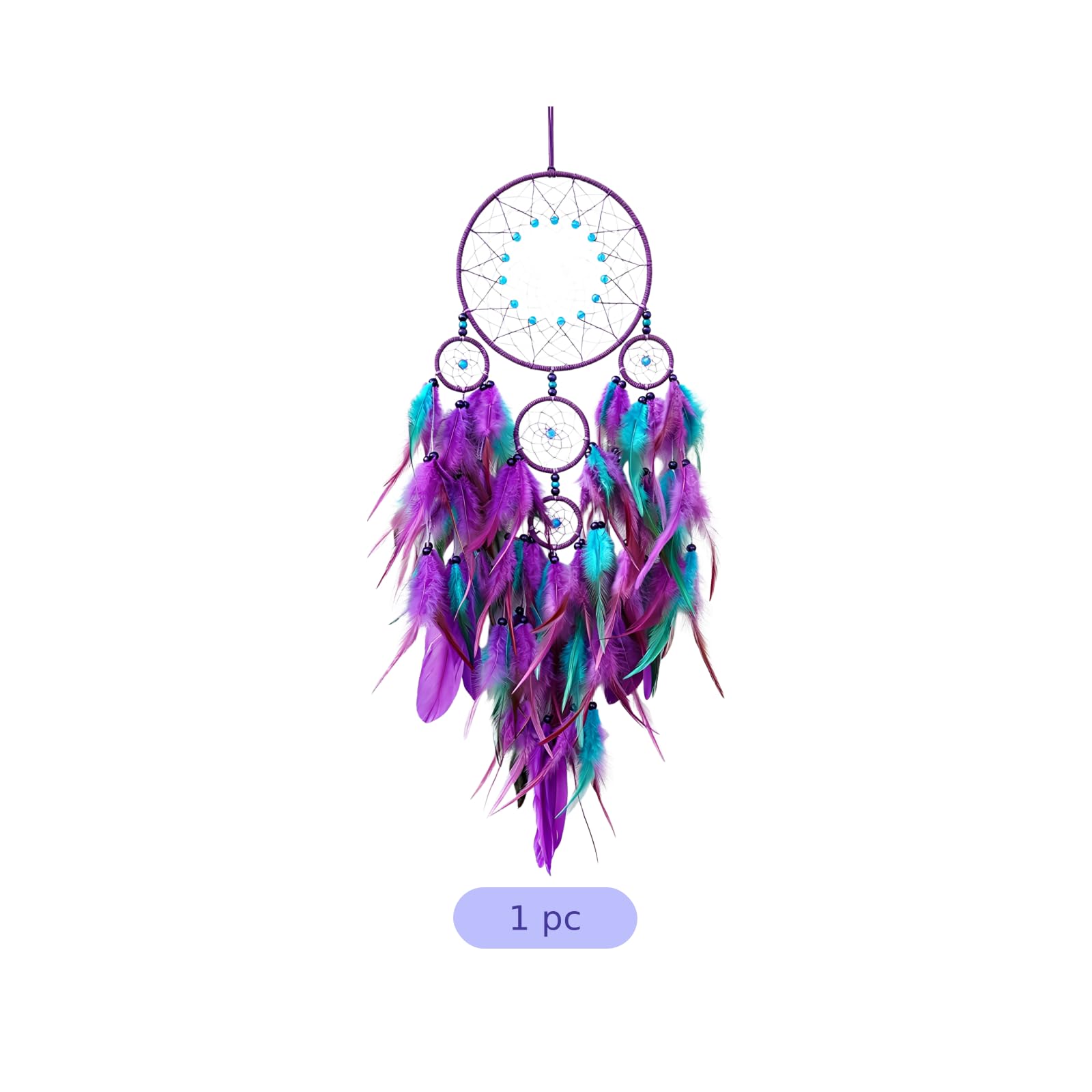 Handgefertigter Traumfänger, Violettes Windspiel mit Ahornblatt- und Federelementen, Perlendeko zum Aufhängen für Zuhause, Schlafzimmer, Party, Fest, Geschenk, 31,8 x 7,1 Zoll
