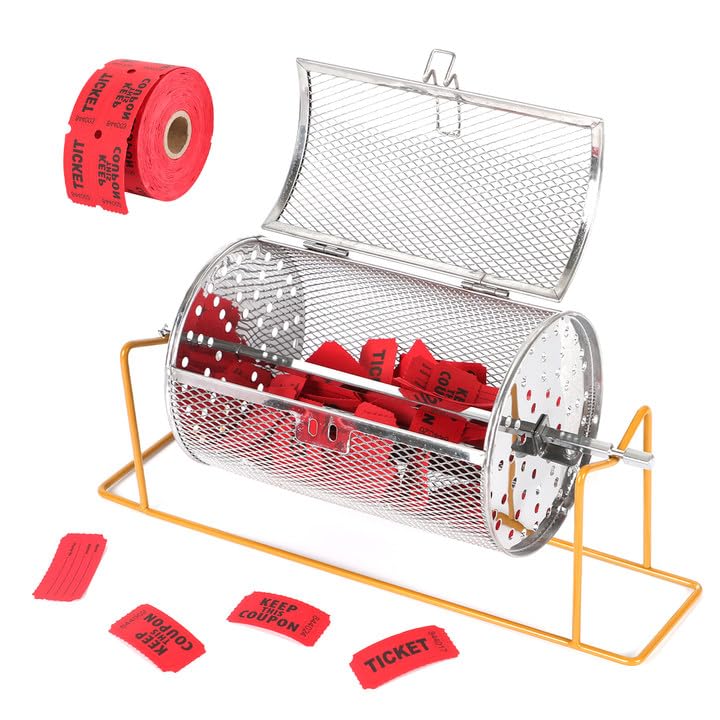 Tombola-Trommel, Lostrommel mit 500 Tombola-Losen, Rollende Lotterieröhre Bingo-Käfig Lotterierolle mit Ständer, Tombola-Korb Große Kapazität Trommelkäfig für Party Spiele Events Werbeaktivitäten