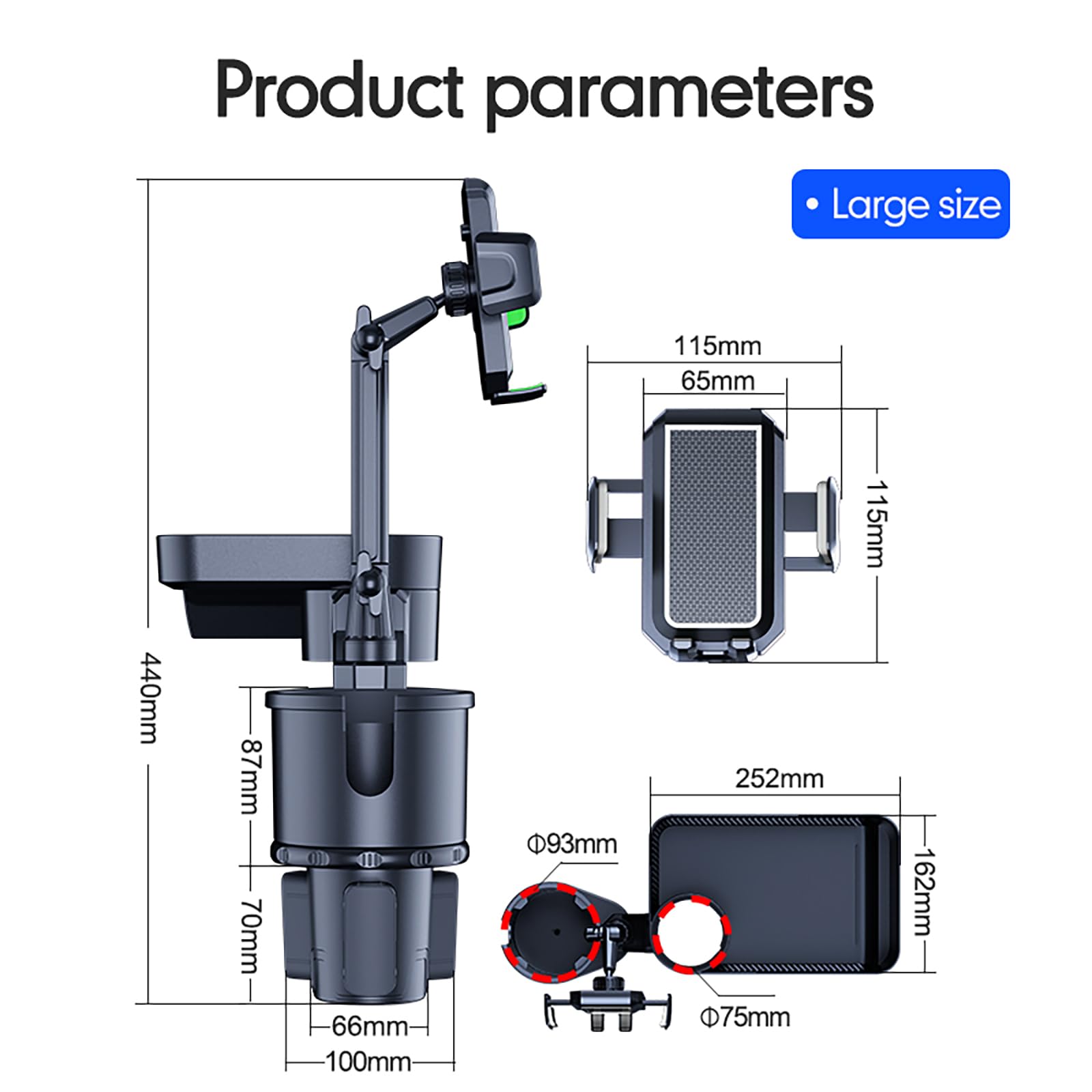 Getränkehalter Auto für Geely Emgrand GS/Emgrand Haijing Hai Jing, 4 In 1 Verstellbarer Becherhalter Handyhalterung Tisch Tablett Becherhalter Auto Cupholder Dosenhalter,L