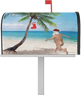 Mailbox Cover Magnetic Christmas Coastal Beach Fun Santa Claus Mailbox Covers Standard Size 21x18in,Mailbox Covers Wrap Post Letter Box Cover for Garden Yard Outdoor Decor Palm Tree Red Socks Hat