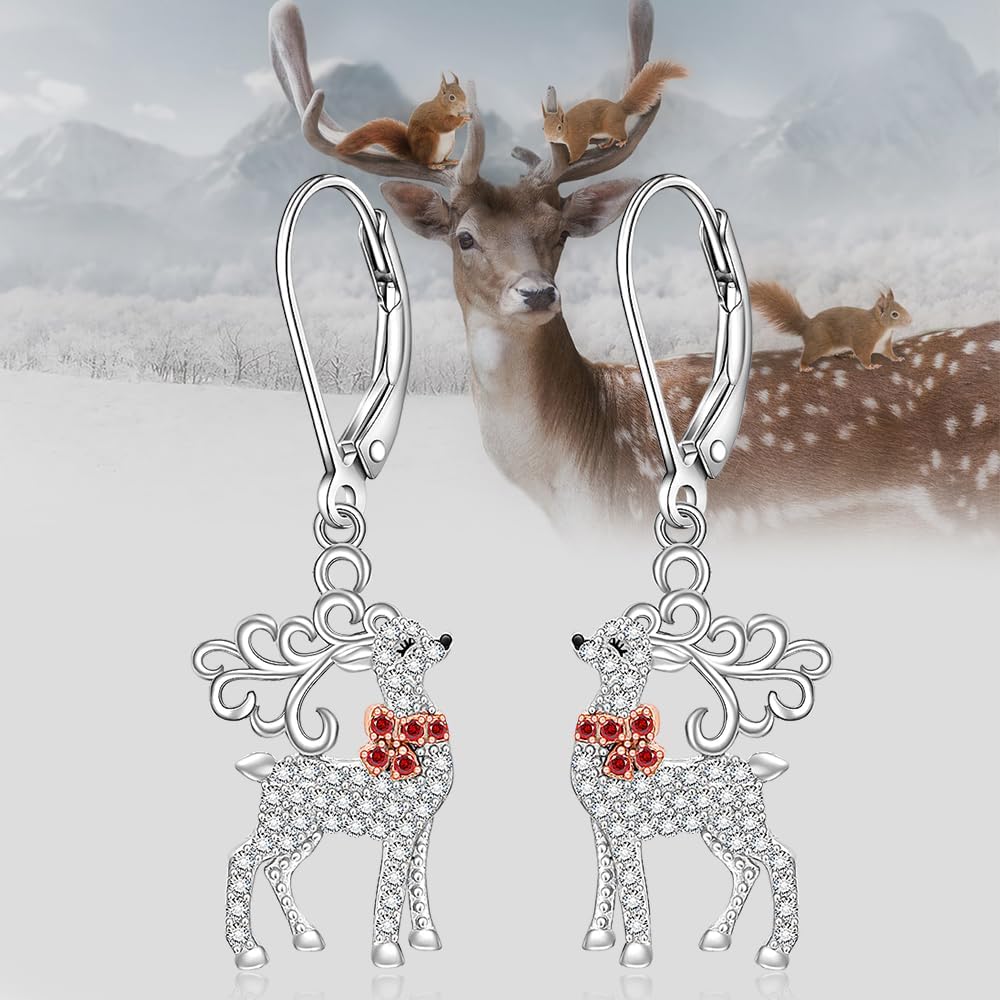 Christmas Reindeer Earrings for Women Sterling Silver Reindeer Earrings Cute Animal Holiday Dangle Deer Jewelry Birthday Halloween Xmas Gifts - Image 9