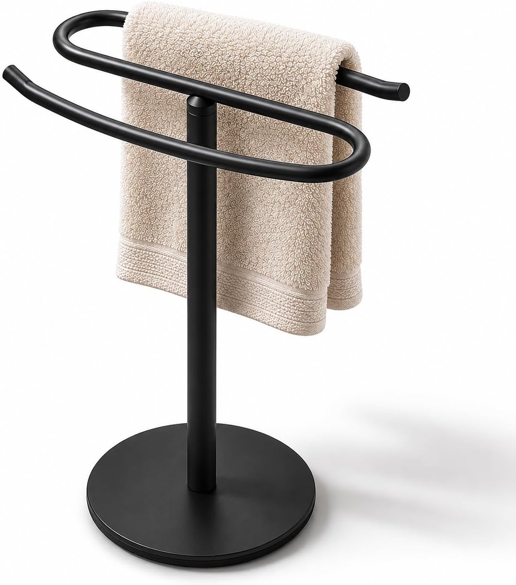 Matte Black Hand Towel Holder Stand,13 Inch Tall Free-Standing Towel Rack, SUS304 Stainless Steel Towel Bar Rack Stand, Tower Bar for Bathroom Kitchen Vanity Countertop…