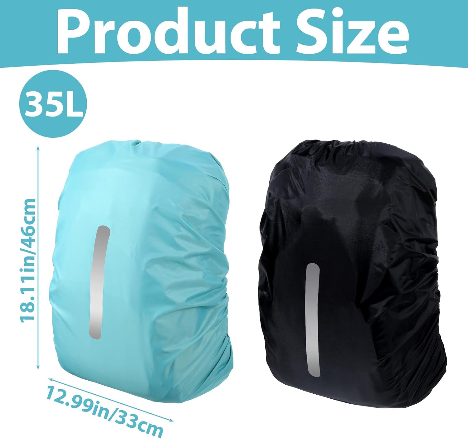2 Pack Waterproof Backpack Cover Rain Cover for Backpack Reflective Outdoor Hiking Camping Hunting Biking Traveling Air Travel Bag Covers Poncho Dustproof Oxford Fabric 18x13inch