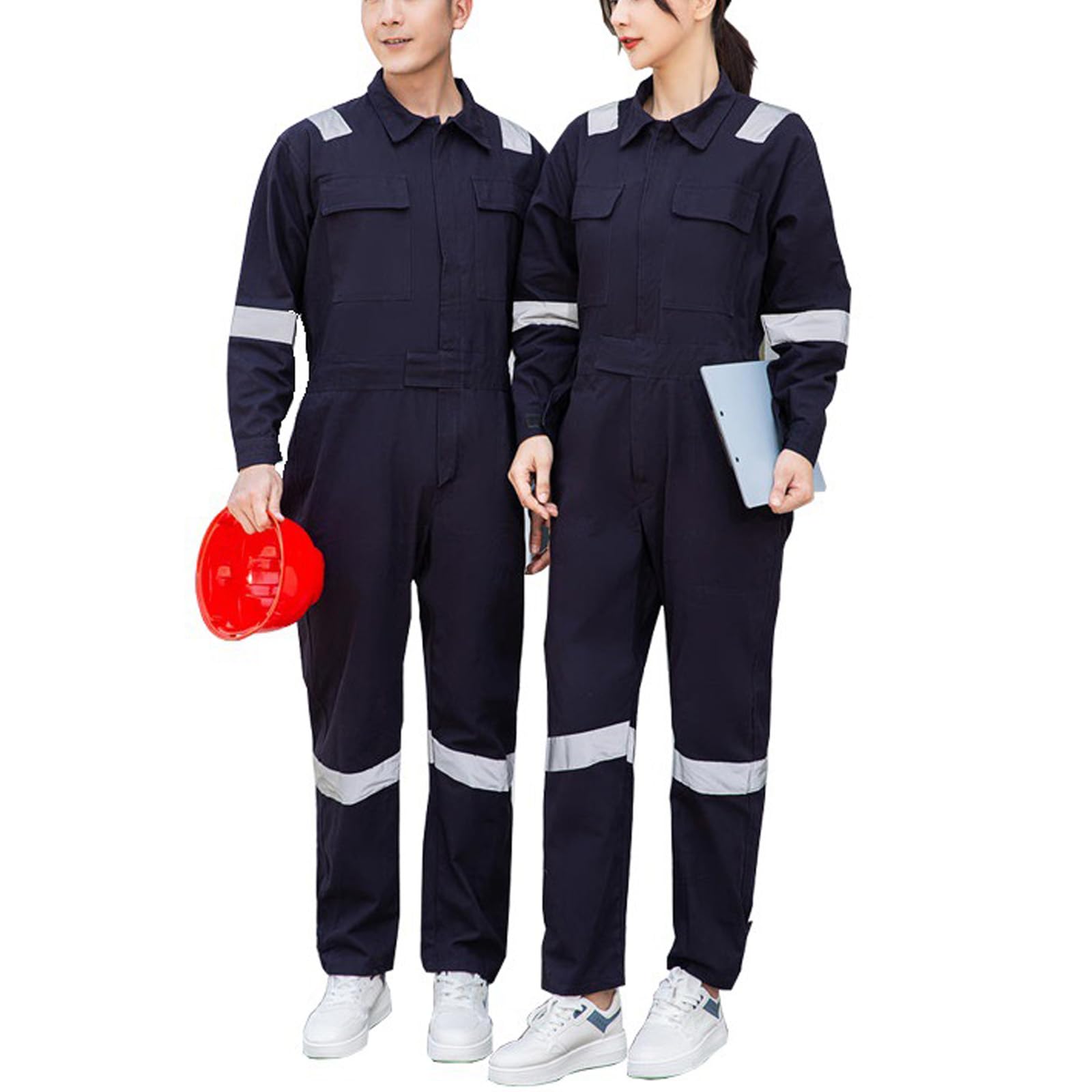 Overoles De Ajuste Relajado para Hombres Y Mujeres, Ropa De Trabajo De Manga Larga con Raya Reflectante Y Cintura Elástica