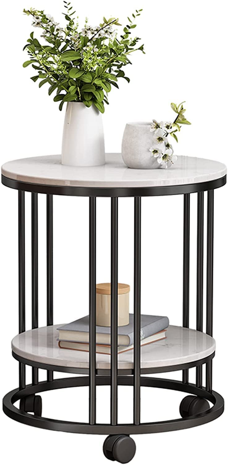 Weston Crafts Small Round Table Living Room Sofa Side Table with Wheels 2-Tier Corner Table Nightstand, 40x60CM (Color : Gold Black)-image-40