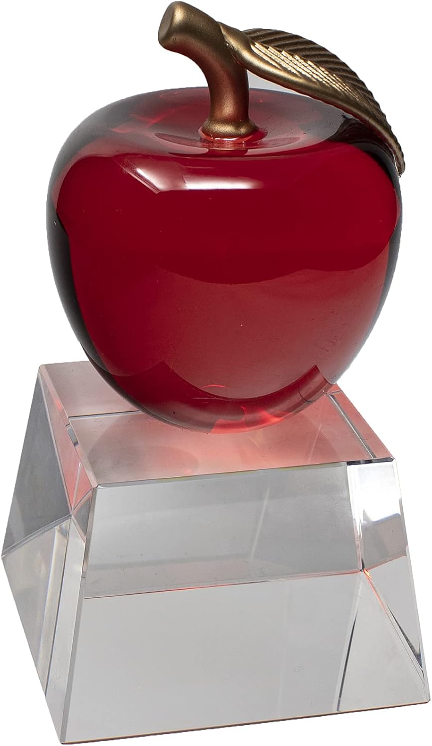 Personalized 6" Red Crystal Apple with Clear Base Award, Custom Engraved Glass Apple Art Glass Trophy for Education, Teacher of the Year, School Faculty