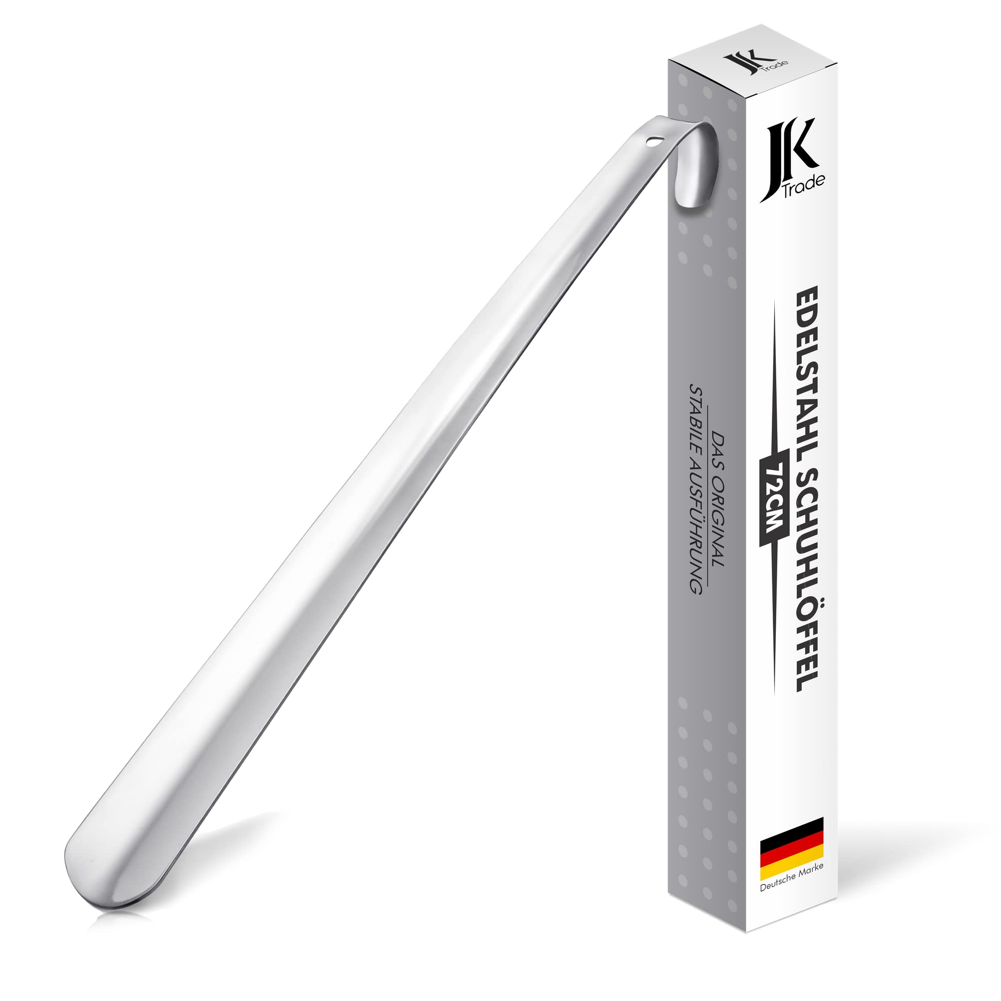 JK Trade® 72cm Calzador de Acero Inoxidable Largo | Calzador de Acero Inoxidable Largo de Pie | Rápido y Fácil en la Espalda | Longitud y Ancho Optimizados | Calzador | Negocios | Moderno Colgable