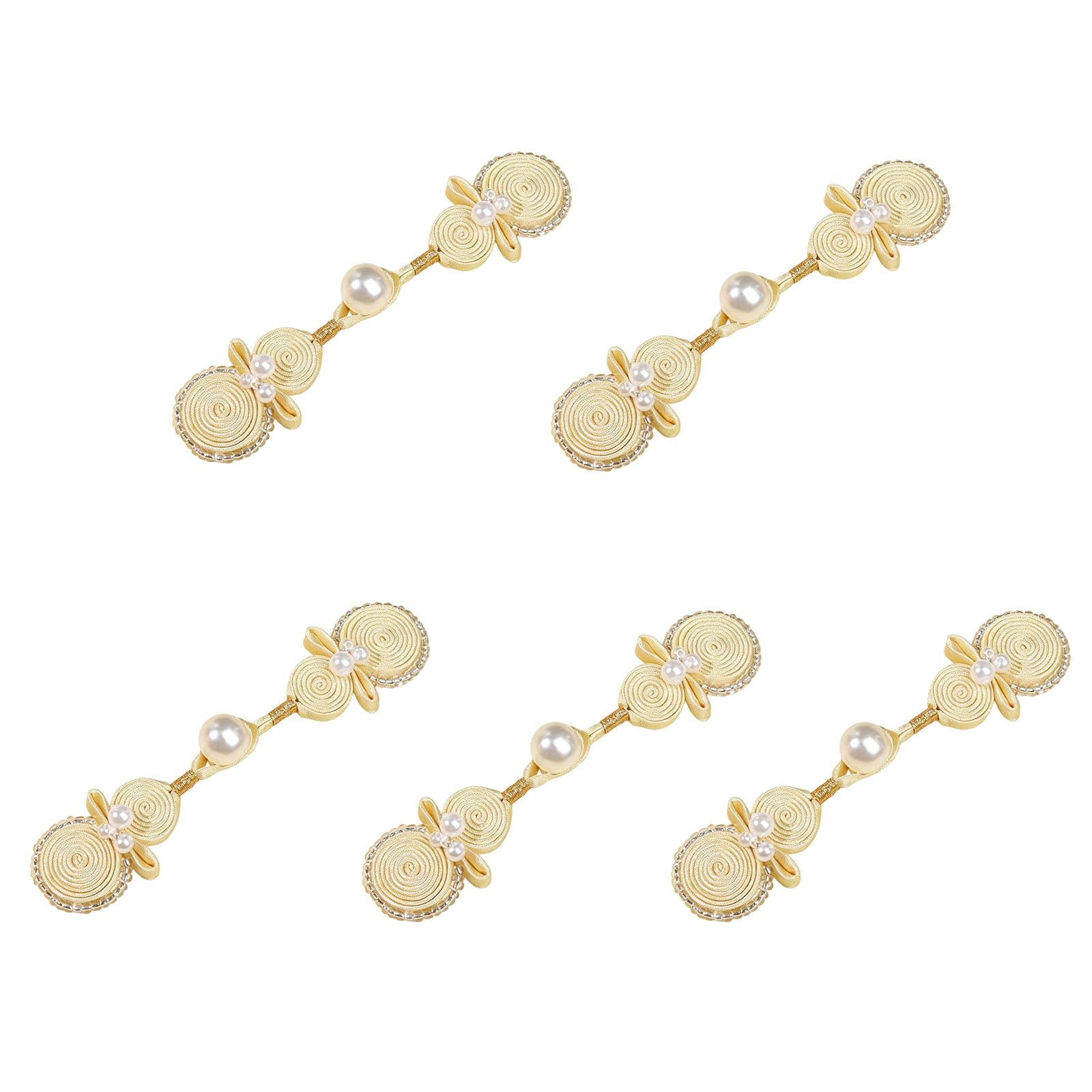 APGLSXY 5Pcs Pearls Gourd Oriental Fabric Button Closure Cheongsam Knot Button Fasteners for Cheongsam Dress Garment Making Chinese Fabric