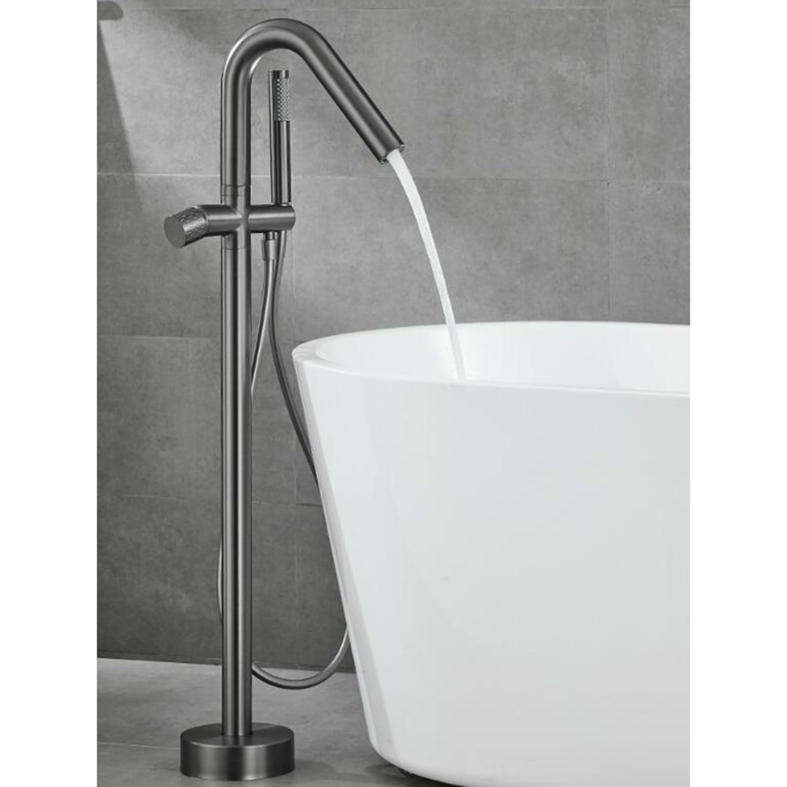 Rubinetto per Vasca da Bagno Indipendente con doccetta, Rubinetto da Bagno in Ottone Acqua Calda e Fredda Miscelatore monocomando Rubinetto da Bagno per Vasca da Bagno Indipendente, Nero