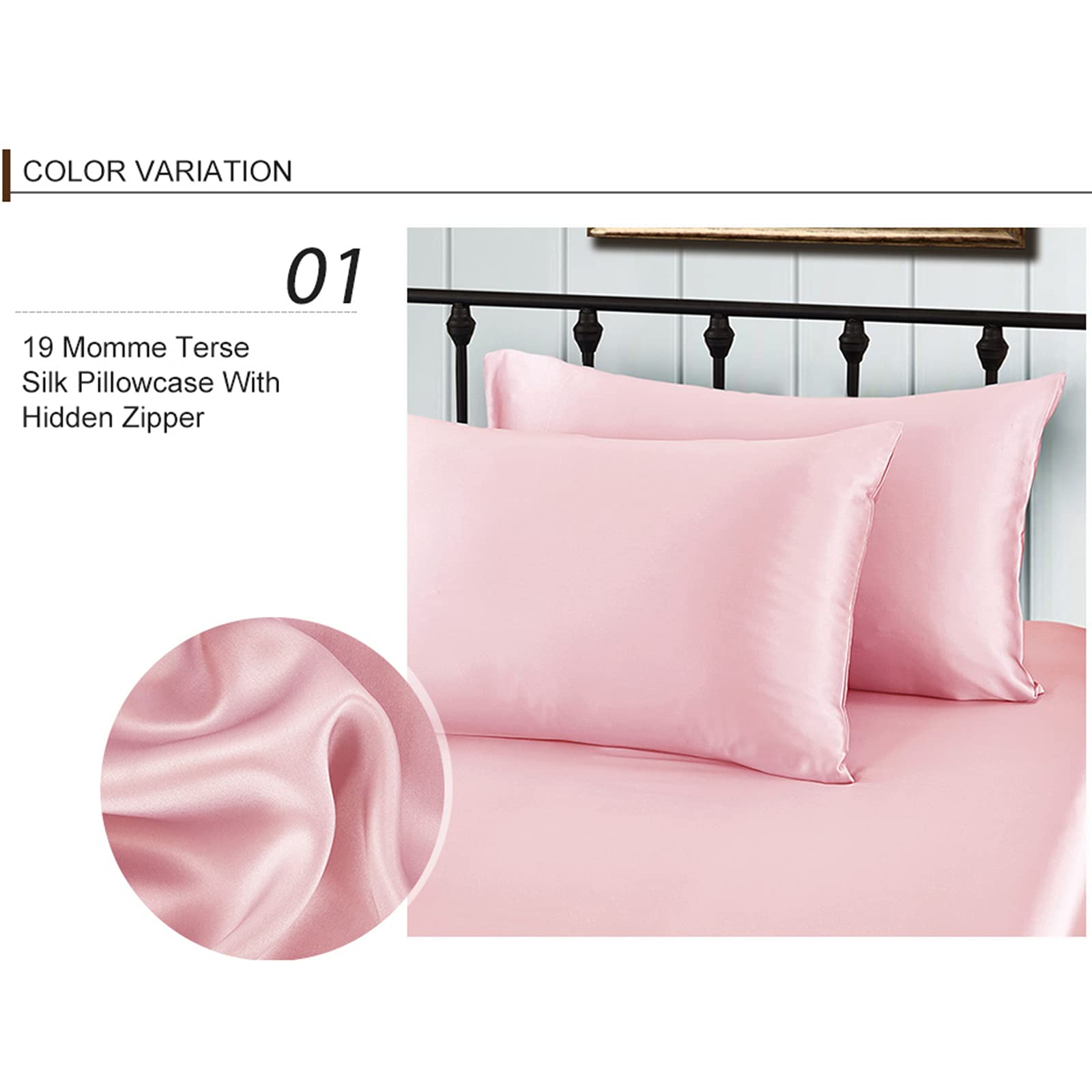 100% 19 Momme Mulberry Silk Fetrownote con Cremallera Oculta, Fundas de Almohada Suave Adecuado para Cabello y Piel saludables