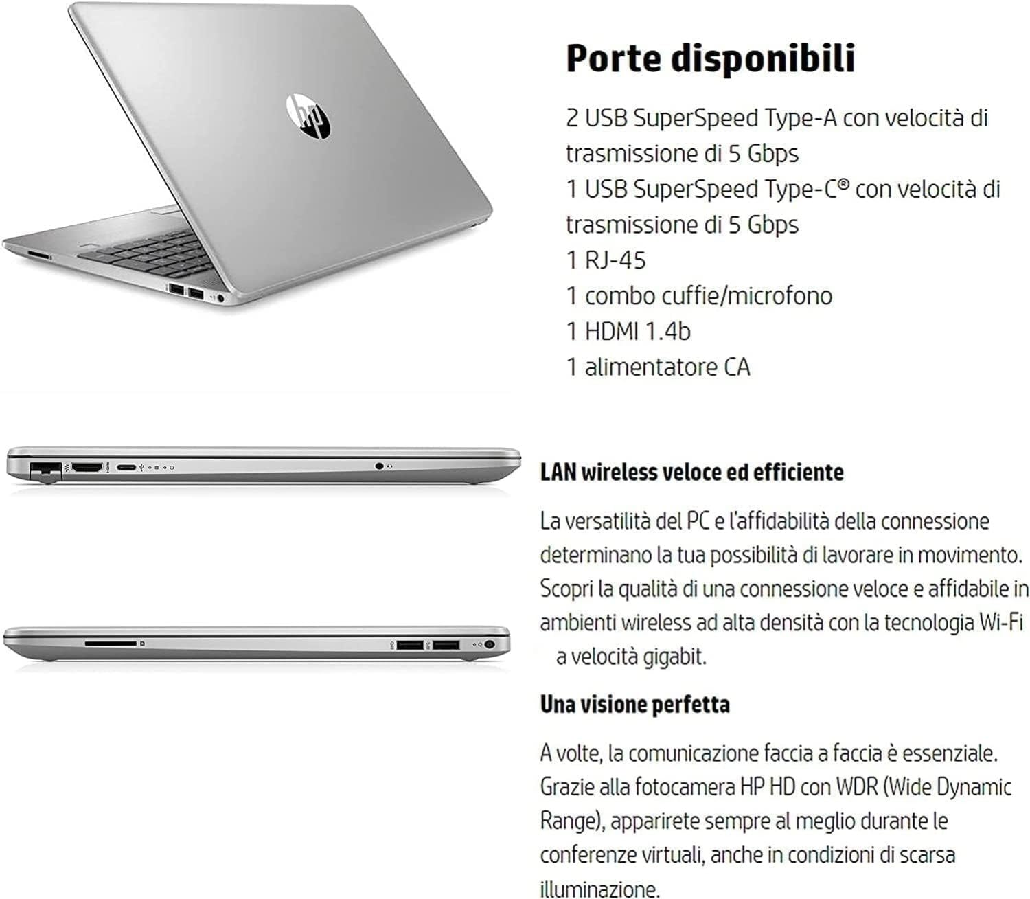 HP 255 G9, ANTEPRIMA 2024 Pc Computer portatile notebook, SILVER Amd 3050U A6, Ram 8 GB DDR4, SSD M2 256 Gb, Display 15.6" FHD, Win 11 Pro, Libre Office, MOUSE WIFI OMAGGIO
