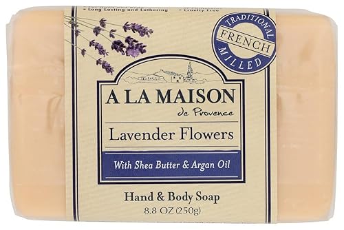 Lavender Flowers - Jabón para manos y cuerpo (paquete de 2) con manteca de karité y aceite de oliva, 8.8 onzas cada uno