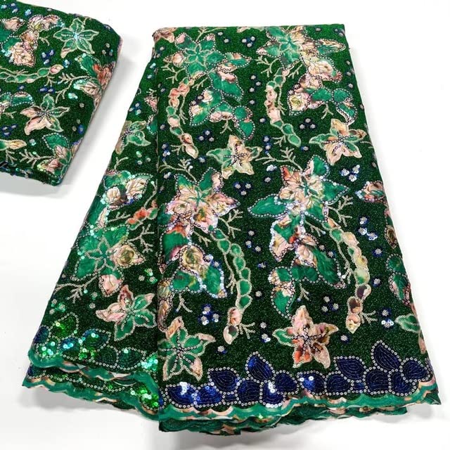 Nigeria Velvet Sequence Lace Fabric African Swiss Voile Embroidered Sequin  5 Yard Fabric for Bridal Prom Dress