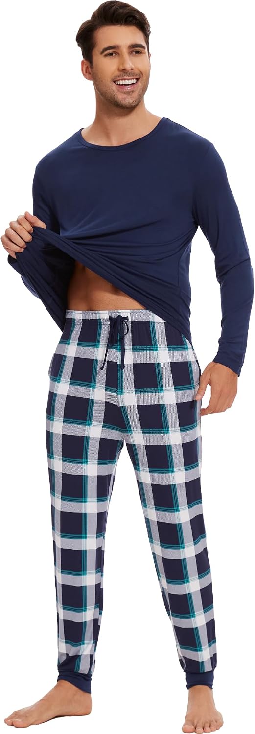 WiWi Men's Bamboo Viscose Pajama Sets Super Soft Long Sleeve Sleepwear Loungewear Cooling Pjs with Pockets Drawstring S-XXL image 3