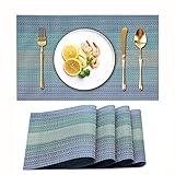 Candumy Blue Placemats Vinyl Table Mats Set of 4,PVC Heat Resistant Anti-Skid Washable Non-Slip Insu