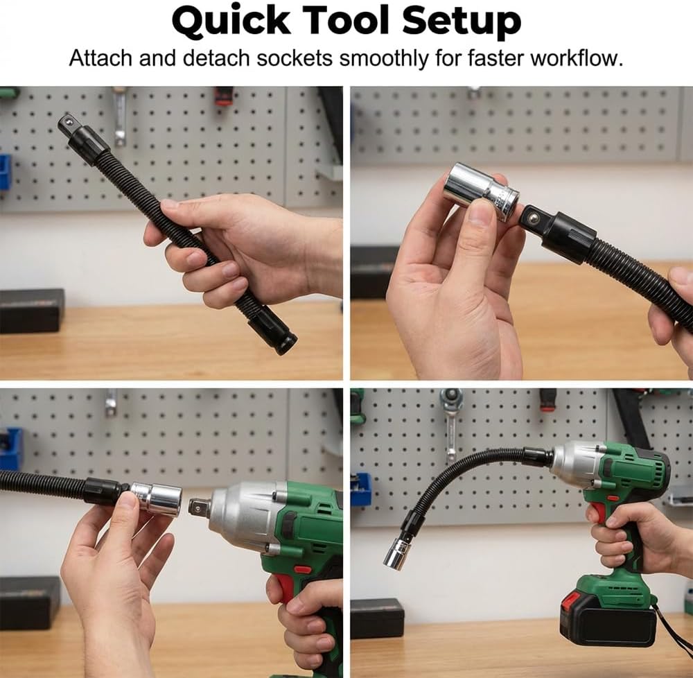 1/2 Flexible Shaft Extension Extender Torque Socket, 2026 Upgraded Ratchet Spanners Electric Wrench Connecting Rod, Portable Hand Drive Tool, for Tight Spaces Hand Drive Automotive Repair Tool (2Pcs)