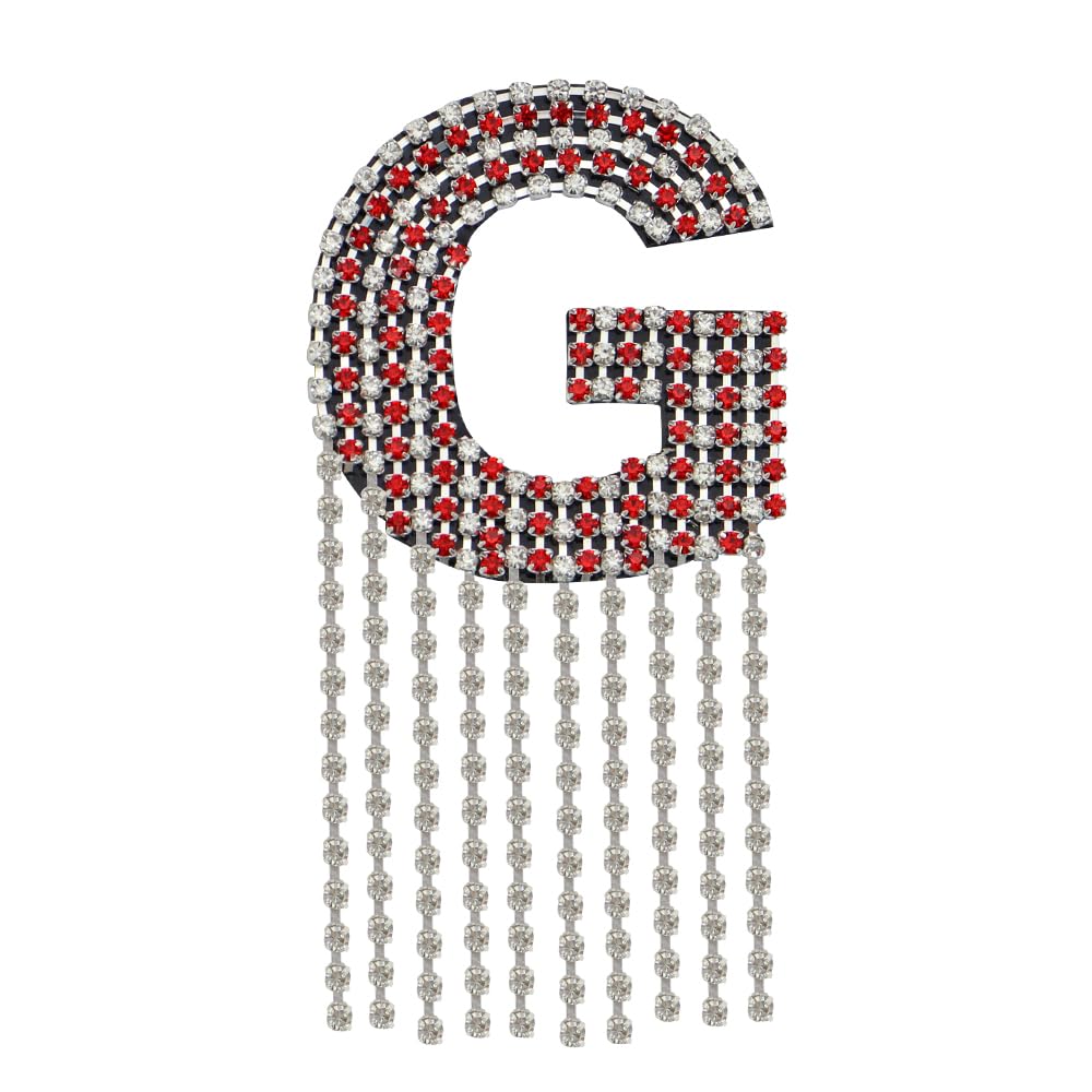 Rhinestone Sew On Patch A-Z Crystal Bead Rhinestone Letter Patch Fringe Alphabet Applique English Letter for DIY Craft Supplies 2pieces (Red G 2pieces)