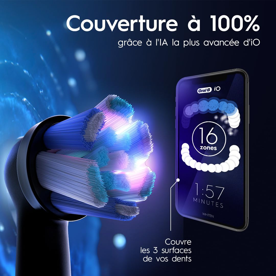 Oral-B Brosse à Dents Electrique iO 9, Brossette de Rechange, Noire – 7 Modes de Brossage dont Blancheur, Soin Gencives, Charge Rapide de la Batterie, Capteur de Pression, Etui de Voyage