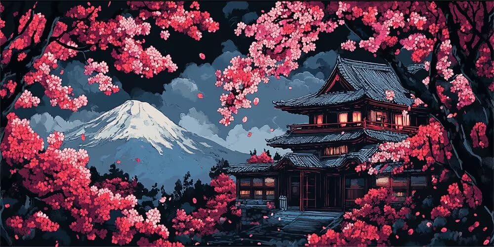 Large Diamond Art Kits for Adults Japanese Landscape, 5D Mount Fuji Diamond Painting Kits for Adults Beginners 27.6x15.7inch/70x40cm, DIY Full Square Drill Crystal Art for Home Wall Decor (WL171)
