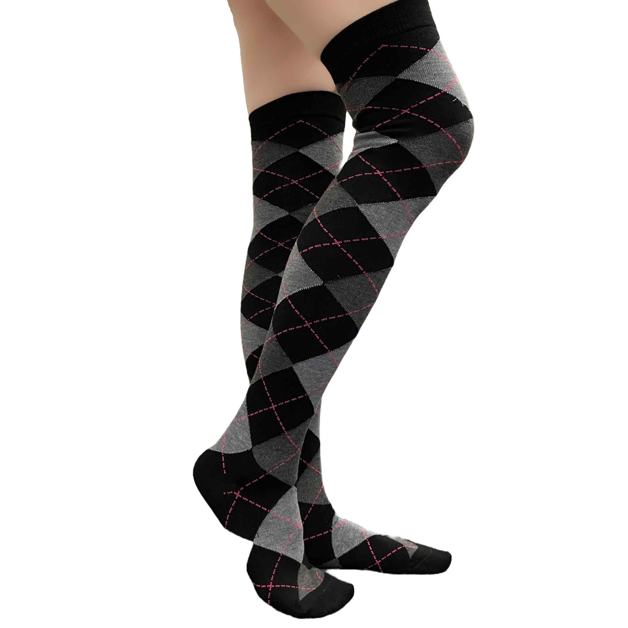 COUVER Women Argyle Thigh High Socks