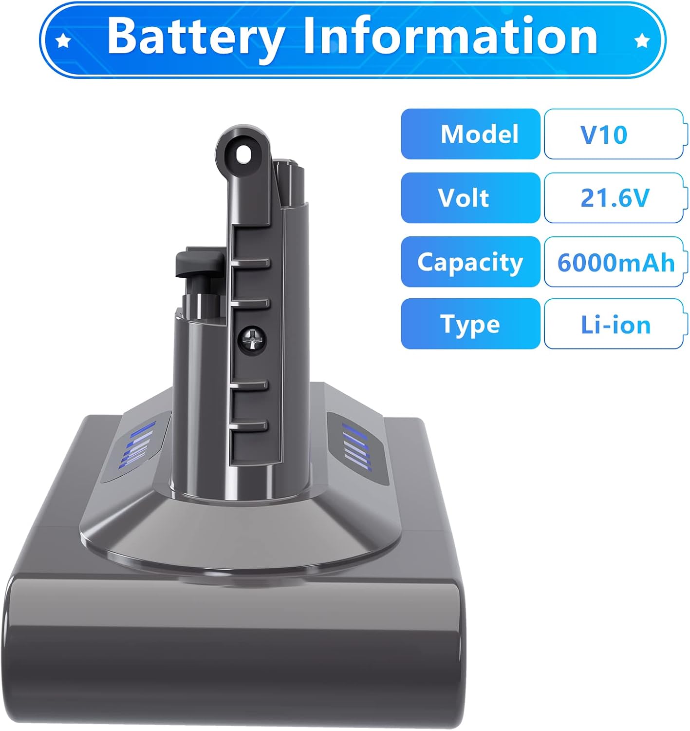 Upgraded 6000mAh Replacement for Dyson V10 Battery, Compatible with Dyson Cyclone V10 Battery, Animal, Absolute, Fluffy, SV12 (NOT V12), 25.2V Lithium ion Stick Vacuum Cleaners - with Filter and Brush