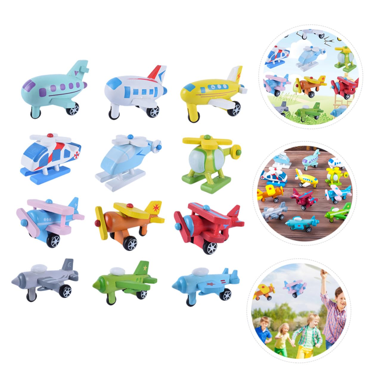 12 Piezas Mini Avión de Juguete de Madera para Niños y Bebés
