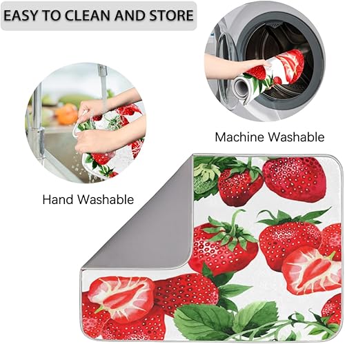 Miniatura 4 de Fruit Strawberry Dish Drying Mat 16x18 Inch Absorbent Reversible Microfiber Dish for Kitchen Coffee Bar Countertop