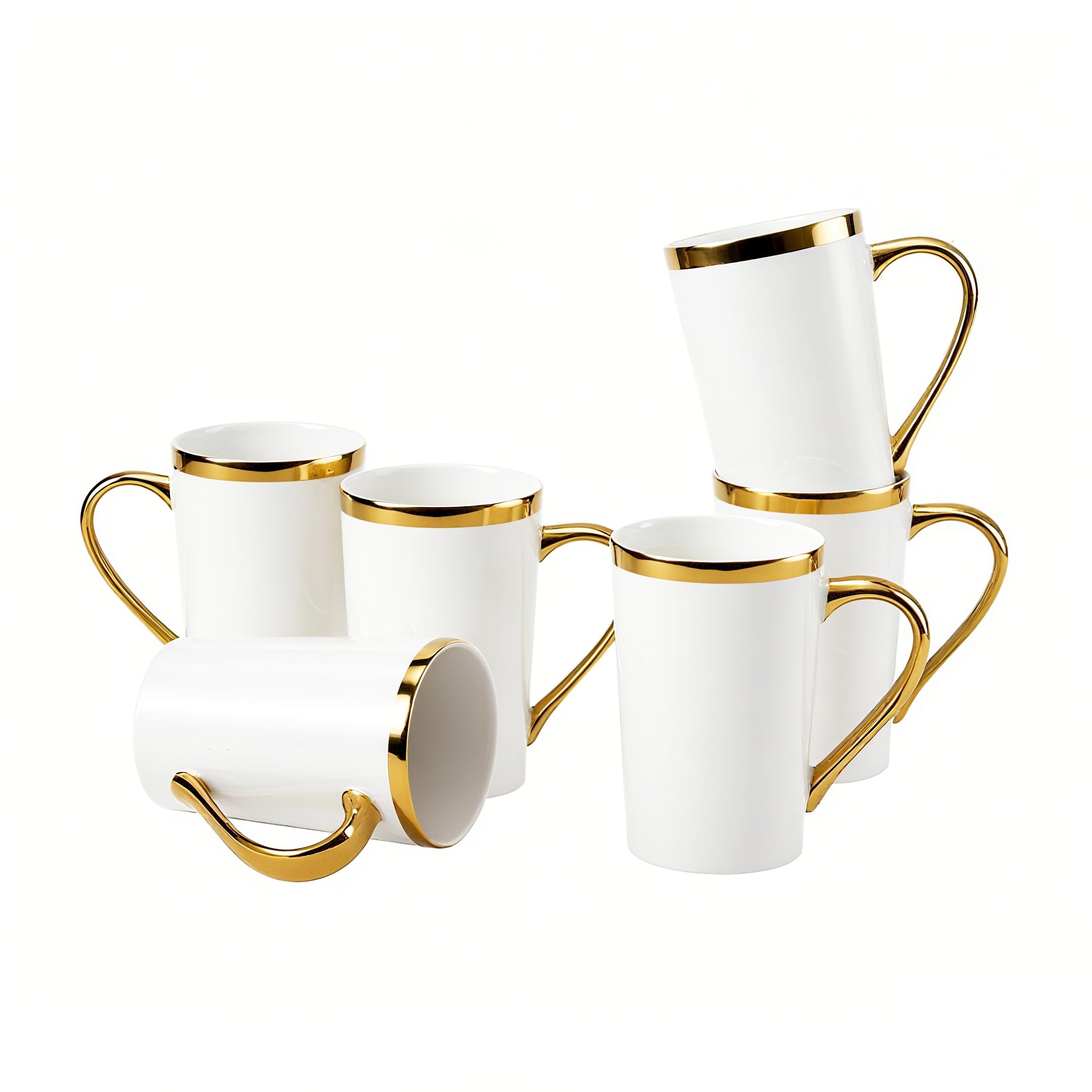 Loymokinar Porcelain Coffee Mugs Set of 6 - White and Gold with