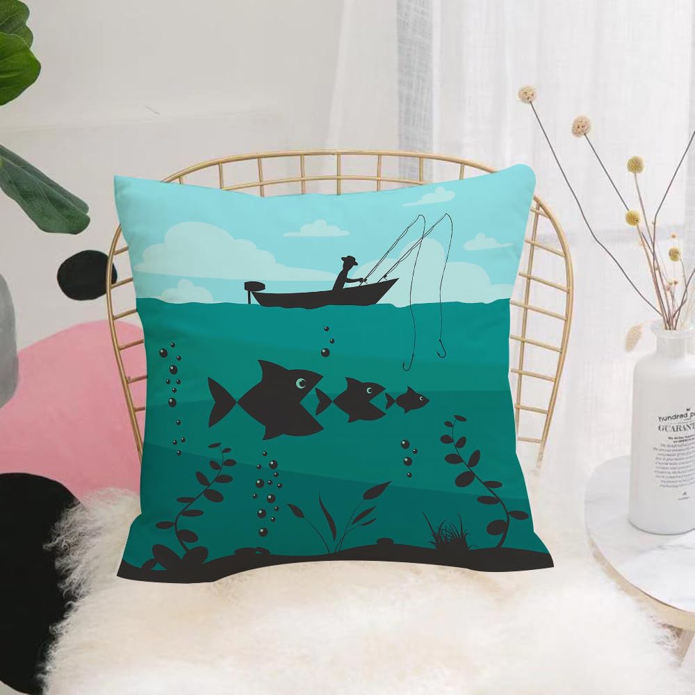 HYOSXW Cushion Cover,Throw Pillow Case Home Decorative for Living Room Bedroom Sofa Chair 16X16 Inch,Fishing on the boat. Fishing design elements.,Pillowcase 40X40cm